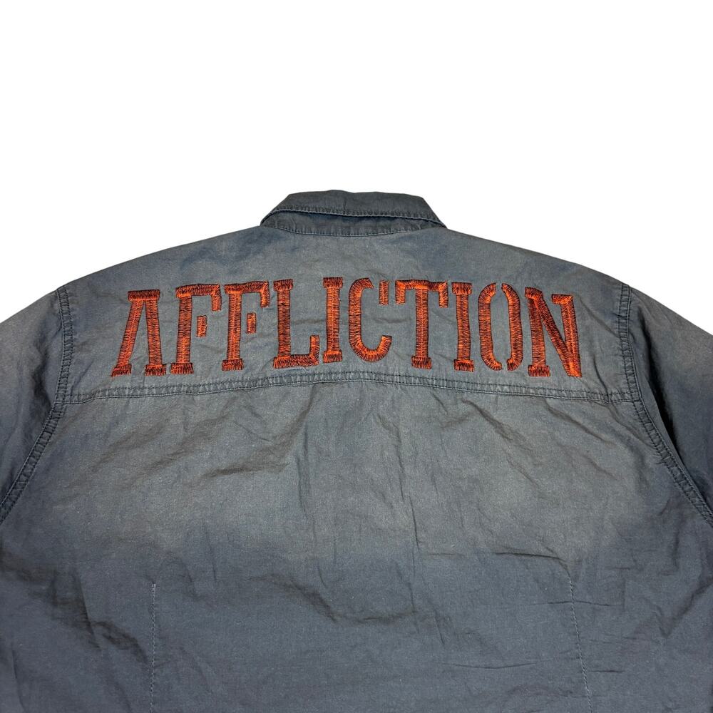 Affliction Button Up Shirt Men's 2XL XXL Y2K Jesse Pinkman Spellout Faded Grunge